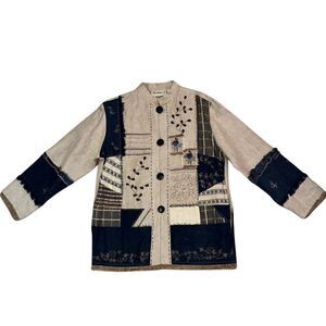 Flashback Vintage Women's Linen Patchwork Embroidered Custom Jacket Size Medium
